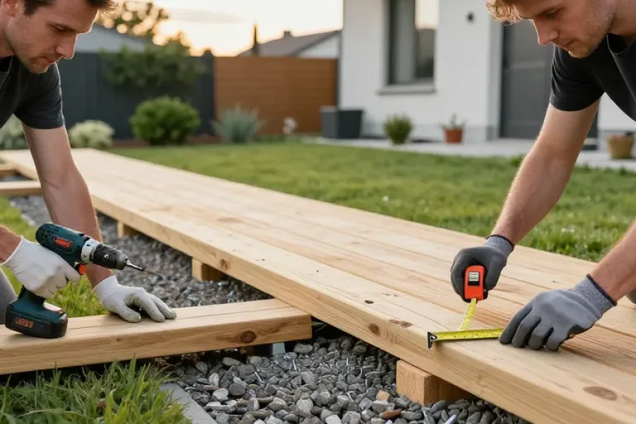 comment faire une terrasse en bois sur herbe